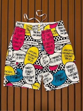 Vintage Stussy Comic Bubble Board Shorts Mens W32 White Unlined
